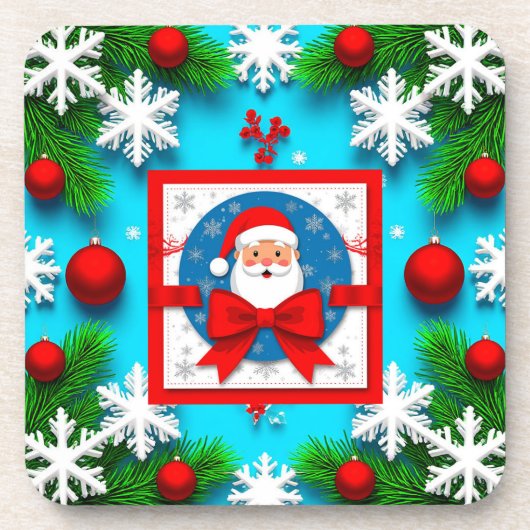 Weihnachtskartendesign mit Weihnachtsmann Getränkeuntersetzer (Vorderseite)