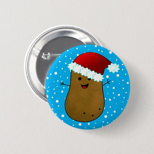 WeihnachtsKartoffel in einer Weihnachtsmannmütze Button (Vorne & Hinten)
