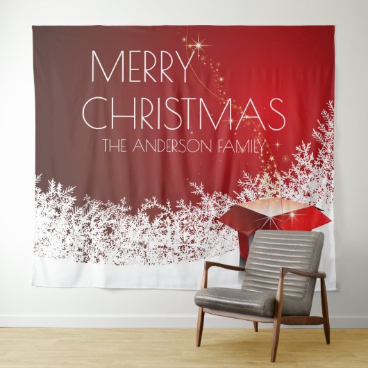 Weihnachtskasten Überraschung Schneeflocken rot we Wandteppich (Beispiel (Horizontal))