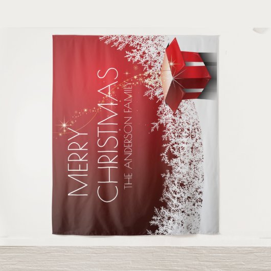 Weihnachtskasten Überraschung Schneeflocken rot we Wandteppich (Vorderseite)