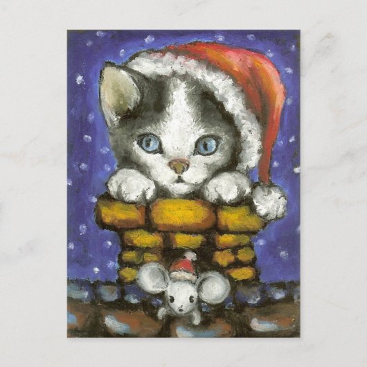 Weihnachtskater und -maus feiertagspostkarte (Vorderseite)