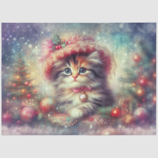 Weihnachtskätzchen Feierliche Winterszene Decoupag Seidenpapier (Vorderseite)