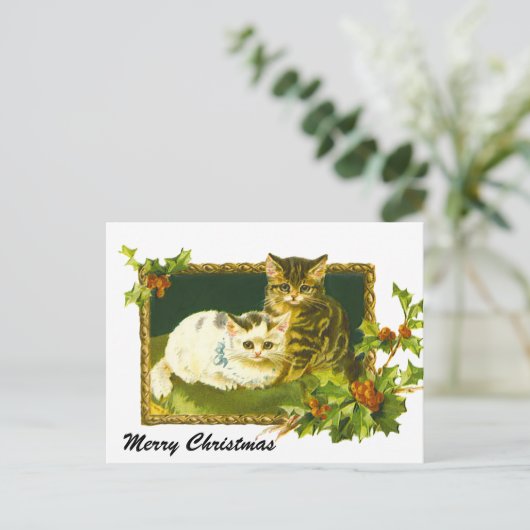 Weihnachtskätzchen Feiertagspostkarte (Stehend Vorderseite)
