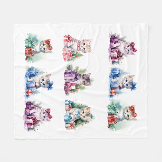 Weihnachtskätzchen Fleecedecke (Vorderseite (Horizontal))