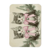 Weihnachtskätzchen im Vintage mit rosa Bogen flexi Magnet (Vertikal)