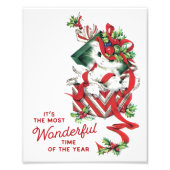 Weihnachtskätzchen in einer Mauer Kunst Fotodruck (Vorne)