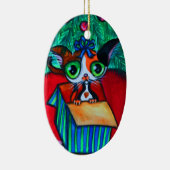 Weihnachtskatzchen in Geschenkschmuck Keramik Ornament (Rechts)