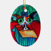Weihnachtskatzchen in Geschenkschmuck Keramik Ornament (Hinten)