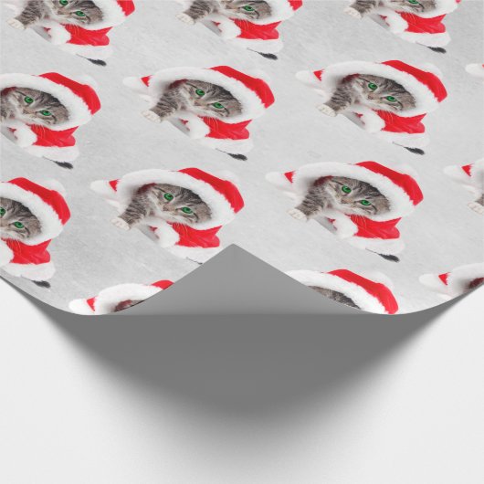 Weihnachtskätzchen in Hut auf Grau Geschenkpapier (Ecke)