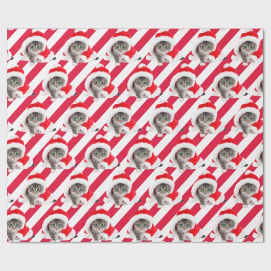 Weihnachtskätzchen in Hut auf Streifen Geschenkpapier (Flach)