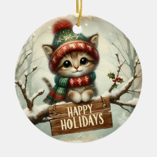 Weihnachtskätzchen Keramik Ornament (Vorne)