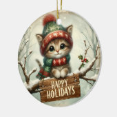 Weihnachtskätzchen Keramik Ornament (Links)