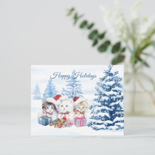 Weihnachtskätzchen, Kiefern Weihnachten Postkarte (Stehend Vorderseite)