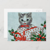 Weihnachtskatzchen mit Geschenk Feiertagspostkarte (Vorne/Hinten)
