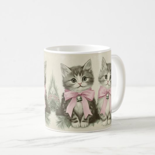 Weihnachtskätzchen mit rosa Bogen Kaffeetasse (VorderseiteRechts)