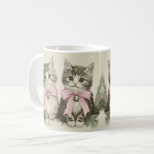 Weihnachtskätzchen mit rosa Bogen Kaffeetasse (Vorderseite Links)