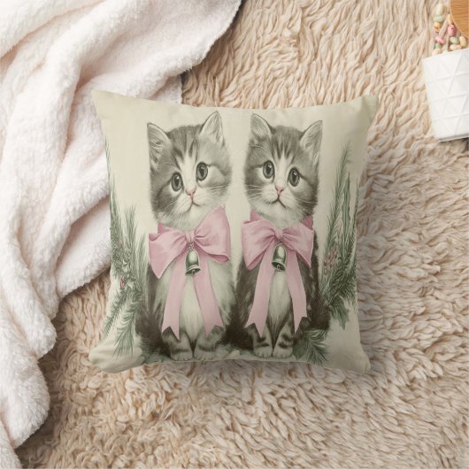 Weihnachtskätzchen mit rosa Bogen Kissen (Decke)