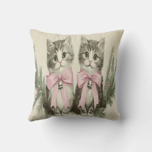 Weihnachtskätzchen mit rosa Bogen Kissen (Rückseite)