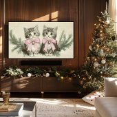 Weihnachtskätzchen mit rosa Bogen Poster