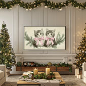 Weihnachtskätzchen mit rosa Bogen Poster