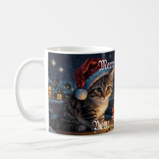 Weihnachtskätzchen mit Weihnachtsmannmütze Kaffeetasse (Links)