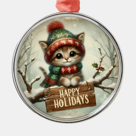 Weihnachtskätzchen Ornament Aus Metall (Vorne)