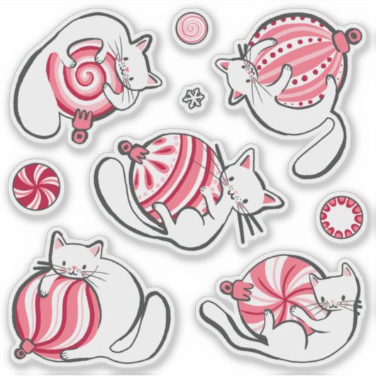 Weihnachtskätzchen Peppermint Candy Sticker Sheet (Vorderseite)