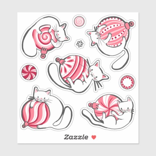 Weihnachtskätzchen Peppermint Candy Sticker Sheet (Blatt)