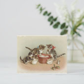 Weihnachtskätzchen - Pudding Feiertagspostkarte (Stehend Vorderseite)