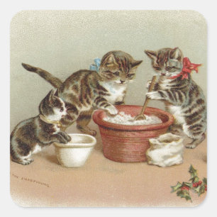Weihnachtskätzchen - Pudding Quadratischer Aufkleber