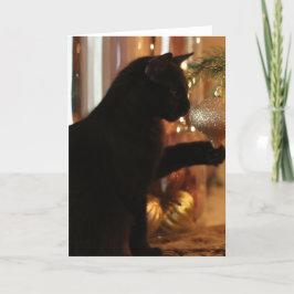 Weihnachtskätzchen, Schwarze Katze/Gold-Ornament Feiertagskarte