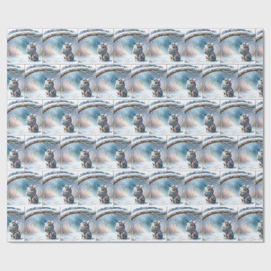 Weihnachtskätzchen tragen einen Winterskarf Geschenkpapier (Flach)