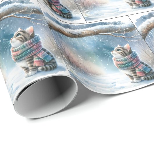 Weihnachtskätzchen tragen einen Winterskarf Geschenkpapier (Rolleneckpunkt)