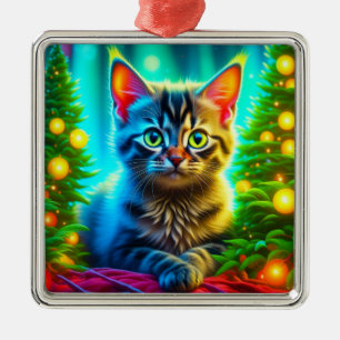Weihnachtskätzchen und Weihnachtsbaumen Ornament Aus Metall