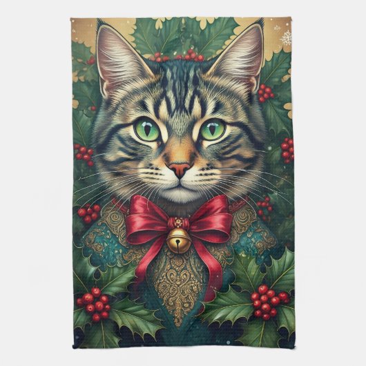 Weihnachtskatze 2024 geschirrtuch (Vertikal)