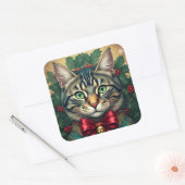 Weihnachtskatze 2024 quadratischer aufkleber (Umschlag)