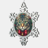 Weihnachtskatze 2024 schneeflocken Zinn-Ornament (Rechts)