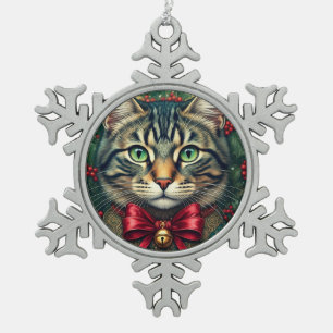 Weihnachtskatze 2024 schneeflocken Zinn-Ornament