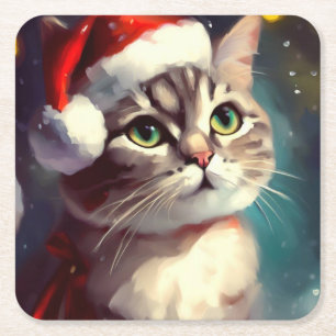 Weihnachtskatze 2 rechteckiger pappuntersetzer