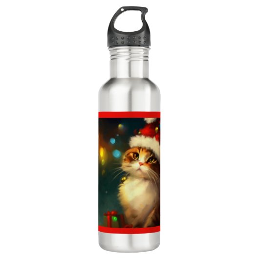 Weihnachtskatze 3 edelstahlflasche (Vorderseite)