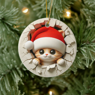Weihnachtskatze 3D-Effekt NICHT eigentlich 3D Keramik Ornament