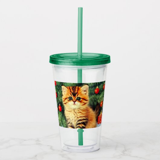 Weihnachtskatze Acryltrinkbecher (Vorderseite)