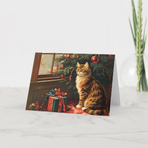 Weihnachtskatze am Fenster Feiertagskarte