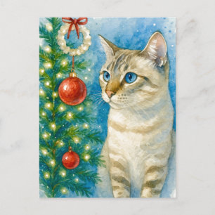 Weihnachtskatze an der Baum Postkarte