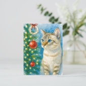 Weihnachtskatze an der Baum Postkarte (Stehend Vorderseite)