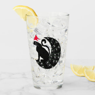 Weihnachtskatze auf dem Mond Trinkglas Glas