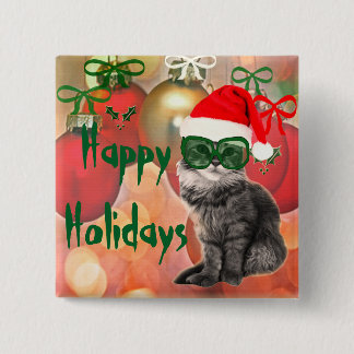 Weihnachtskatze auf Weihnachtskugel-Hintergrund Button