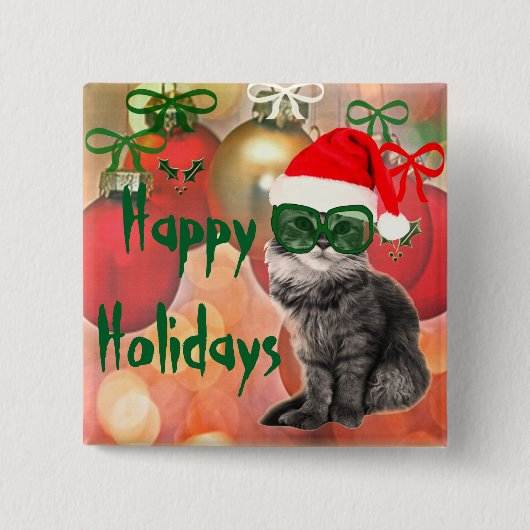 Weihnachtskatze auf Weihnachtskugel-Hintergrund Button (Vorderseite)