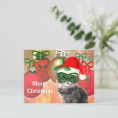 Weihnachtskatze auf Weihnachtskugel-Hintergrund Feiertagspostkarte (Stehend Vorderseite)