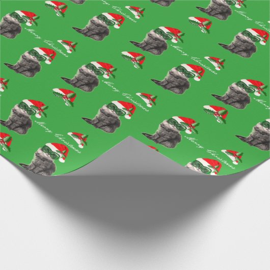 Weihnachtskatze auf Weihnachtskugel-Hintergrund Geschenkpapier (Ecke)